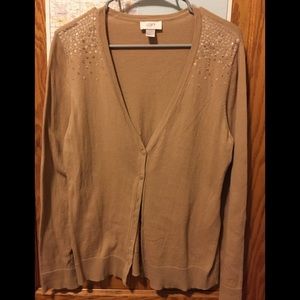 LOFT sequin cascade detail camel cardigan